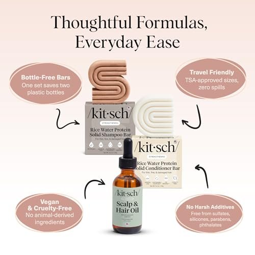 Kitsch Rice Water Shampoo and Conditioner Set + Pre-Wash Scalp Serum with Rosemary and Biotin – Nourishing Hair Care for Growth & Scalp Health – 3pc Set Avelisse
