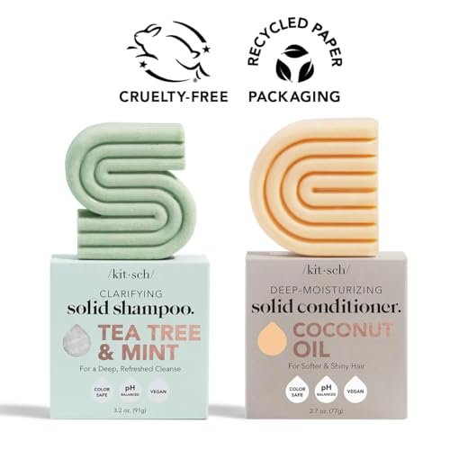 Kitsch Tea Tree Shampoo & Coconut Oil Conditioner Bar Set – Clarifying & Moisturizing Solid Shampoo and Conditioner, Paraben & Sulfate Free, Made in USA – 2 Pack Avelisse