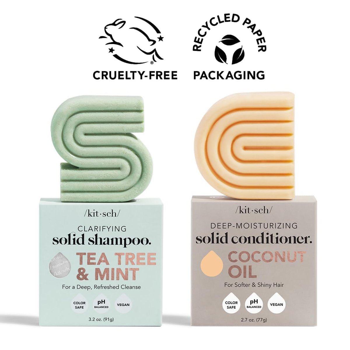 Kitsch Tea Tree Shampoo & Coconut Oil Conditioner Bar Set – Clarifying & Moisturizing Solid Shampoo and Conditioner, Paraben & Sulfate Free, Made in USA – 2 Pack Avelisse