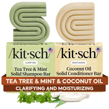 Kitsch Tea Tree Shampoo & Coconut Oil Conditioner Bar Set – Clarifying & Moisturizing Solid Shampoo and Conditioner, Paraben & Sulfate Free, Made in USA – 2 Pack Avelisse