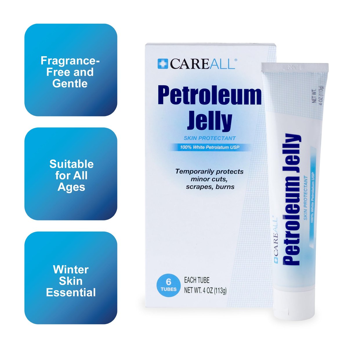 CareALL Petroleum Jelly 4 Oz. Tube (6 Pack) - Unscented, 100% Pure White Petrolatum USP - Moisturizer for Dry Skin & Lip Care - görsel 3
