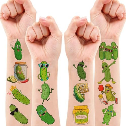 96 PCS Funny Pickle Pre-cut Temporary Tattoos - Cute Fruit Vegetable Stickers for Kids, Birthday Party Favors, School Rewards