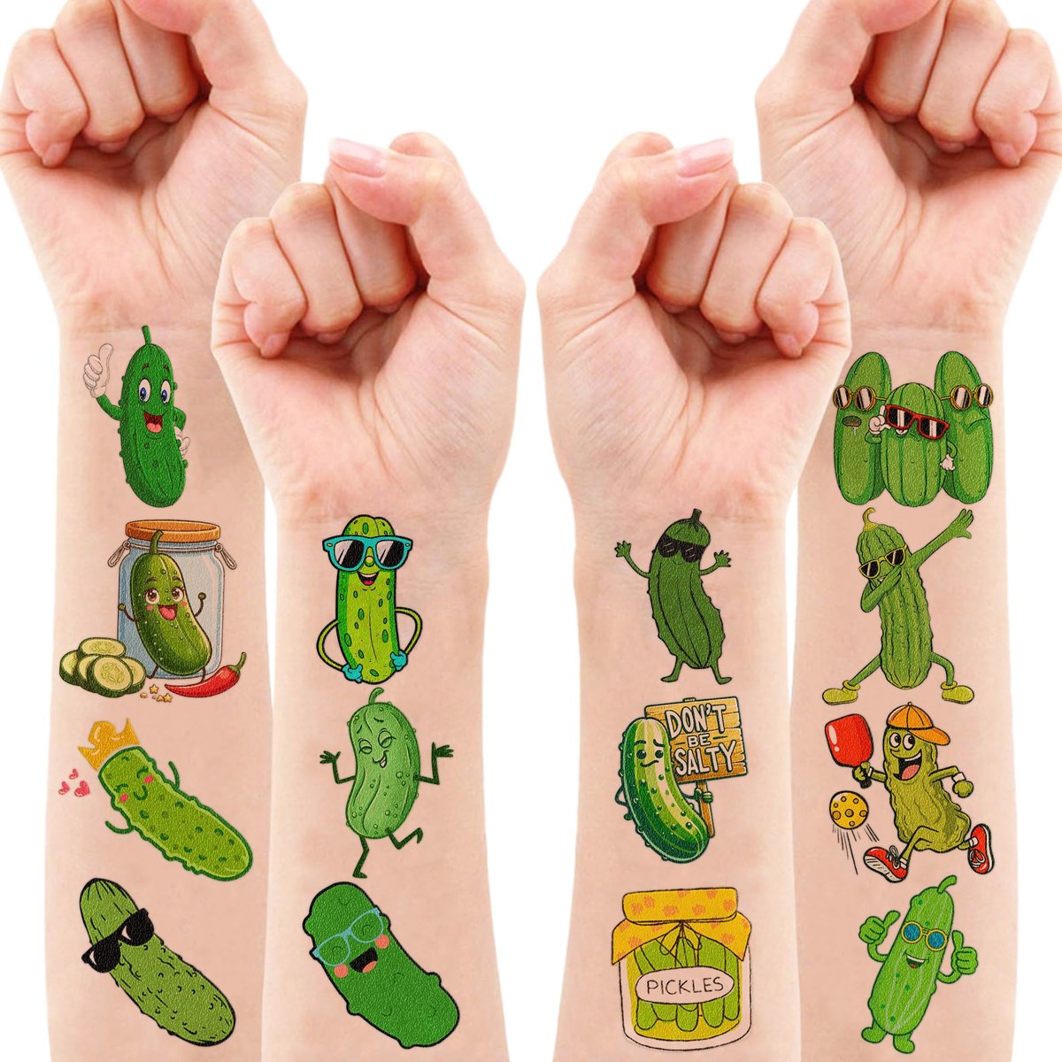 96 PCS Funny Pickle Pre-cut Temporary Tattoos - Cute Fruit Vegetable Stickers for Kids, Birthday Party Favors, School Rewards - görsel 15