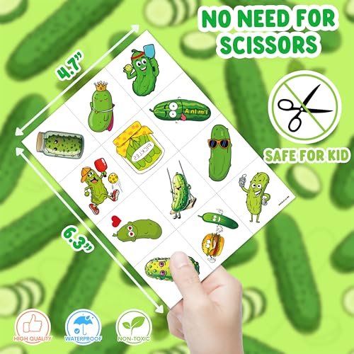 96 PCS Funny Pickle Pre-cut Temporary Tattoos - Cute Fruit Vegetable Stickers for Kids, Birthday Party Favors, School Rewards - görsel 10