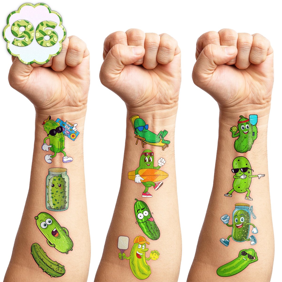 96 PCS Funny Pickle Pre-cut Temporary Tattoos - Cute Fruit Vegetable Stickers for Kids, Birthday Party Favors, School Rewards - görsel 17