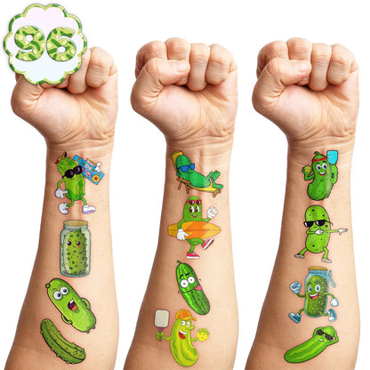 96 PCS Funny Pickle Pre-cut Temporary Tattoos - Cute Fruit Vegetable Stickers for Kids, Birthday Party Favors, School Rewards