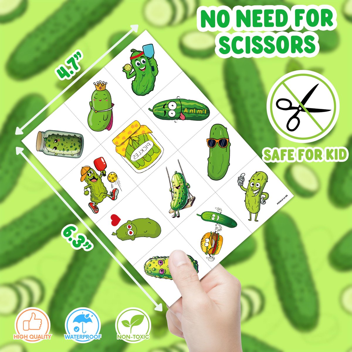 96 PCS Funny Pickle Pre-cut Temporary Tattoos - Cute Fruit Vegetable Stickers for Kids, Birthday Party Favors, School Rewards - görsel 9