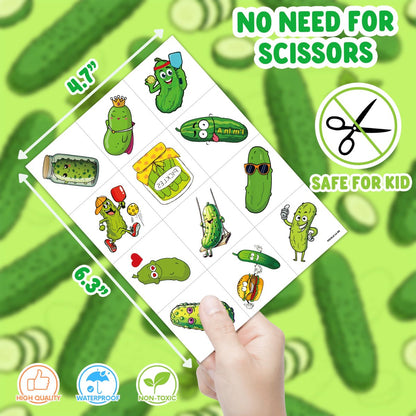 96 PCS Funny Pickle Pre-cut Temporary Tattoos - Cute Fruit Vegetable Stickers for Kids, Birthday Party Favors, School Rewards