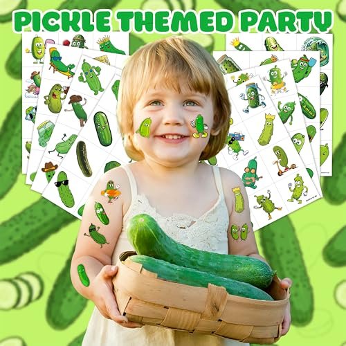 96 PCS Funny Pickle Pre-cut Temporary Tattoos - Cute Fruit Vegetable Stickers for Kids, Birthday Party Favors, School Rewards - görsel 4
