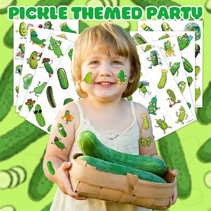 96 PCS Funny Pickle Pre-cut Temporary Tattoos - Cute Fruit Vegetable Stickers for Kids, Birthday Party Favors, School Rewards