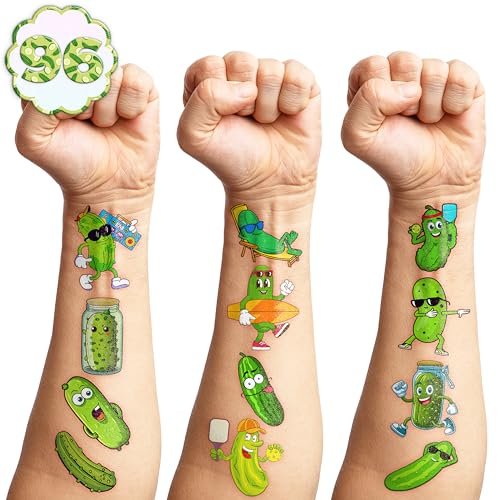 96 PCS Funny Pickle Pre-cut Temporary Tattoos - Cute Fruit Vegetable Stickers for Kids, Birthday Party Favors, School Rewards - görsel 18