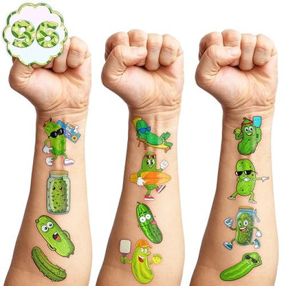 96 PCS Funny Pickle Pre-cut Temporary Tattoos - Cute Fruit Vegetable Stickers for Kids, Birthday Party Favors, School Rewards