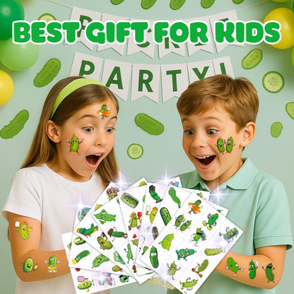 96 PCS Funny Pickle Pre-cut Temporary Tattoos - Cute Fruit Vegetable Stickers for Kids, Birthday Party Favors, School Rewards