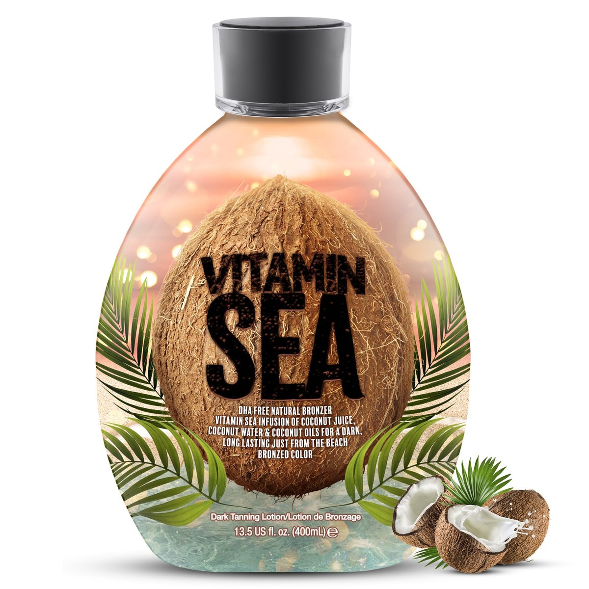 Vitamin Sea Natural Bronzer Tanning Lotion with Coconut Oil - DHA-Free, Streak-Free Bronzing Accelerator for Sensitive Skin (13.5 oz) - Safe for Indoor Tanning Beds Avelisse