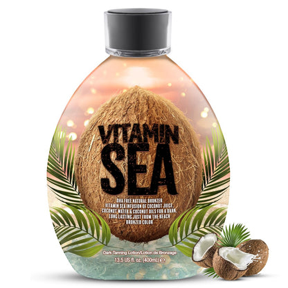 Vitamin Sea Natural Bronzer Tanning Lotion with Coconut Oil - DHA-Free, Streak-Free Bronzing Accelerator for Sensitive Skin (13.5 oz) - Safe for Indoor Tanning Beds Avelisse