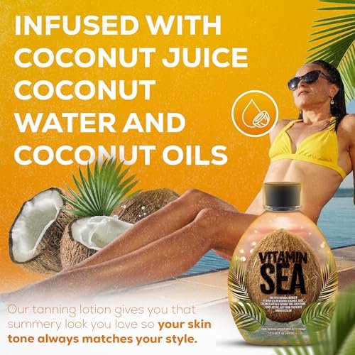 Vitamin Sea Natural Bronzer Tanning Lotion with Coconut Oil - DHA-Free, Streak-Free Bronzing Accelerator for Sensitive Skin (13.5 oz) - Safe for Indoor Tanning Beds Avelisse