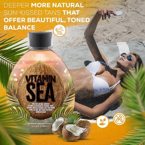 Vitamin Sea Natural Bronzer Tanning Lotion with Coconut Oil - DHA-Free, Streak-Free Bronzing Accelerator for Sensitive Skin (13.5 oz) - Safe for Indoor Tanning Beds Avelisse