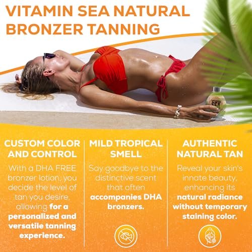 Vitamin Sea Natural Bronzer Tanning Lotion with Coconut Oil - DHA-Free, Streak-Free Bronzing Accelerator for Sensitive Skin (13.5 oz) - Safe for Indoor Tanning Beds Avelisse