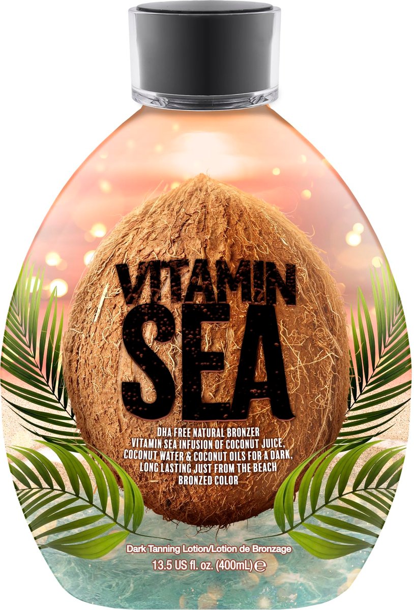 Vitamin Sea Natural Bronzer Tanning Lotion with Coconut Oil - DHA-Free, Streak-Free Bronzing Accelerator for Sensitive Skin (13.5 oz) - Safe for Indoor Tanning Beds Avelisse