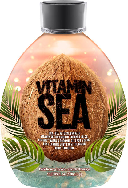 Vitamin Sea Natural Bronzer Tanning Lotion with Coconut Oil - DHA-Free, Streak-Free Bronzing Accelerator for Sensitive Skin (13.5 oz) - Safe for Indoor Tanning Beds Avelisse