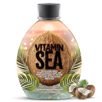 Vitamin Sea Natural Bronzer Tanning Lotion with Coconut Oil - DHA-Free, Streak-Free Bronzing Accelerator for Sensitive Skin (13.5 oz) - Safe for Indoor Tanning Beds Avelisse