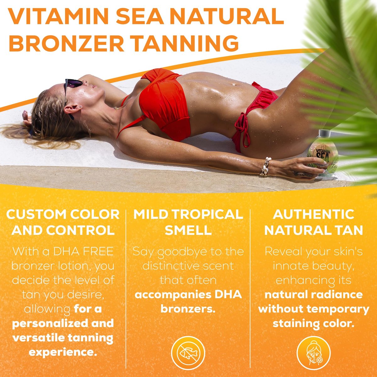 Vitamin Sea Natural Bronzer Tanning Lotion with Coconut Oil - DHA-Free, Streak-Free Bronzing Accelerator for Sensitive Skin (13.5 oz) - Safe for Indoor Tanning Beds Avelisse