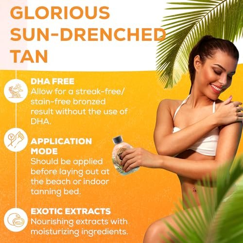 Vitamin Sea Natural Bronzer Tanning Lotion with Coconut Oil - DHA-Free, Streak-Free Bronzing Accelerator for Sensitive Skin (13.5 oz) - Safe for Indoor Tanning Beds Avelisse