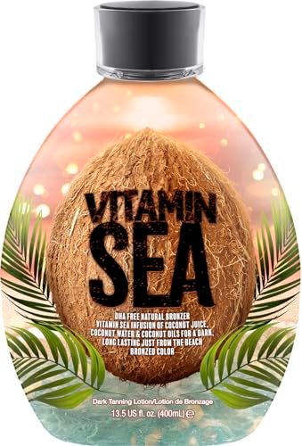 Vitamin Sea Natural Bronzer Tanning Lotion with Coconut Oil - DHA-Free, Streak-Free Bronzing Accelerator for Sensitive Skin (13.5 oz) - Safe for Indoor Tanning Beds Avelisse