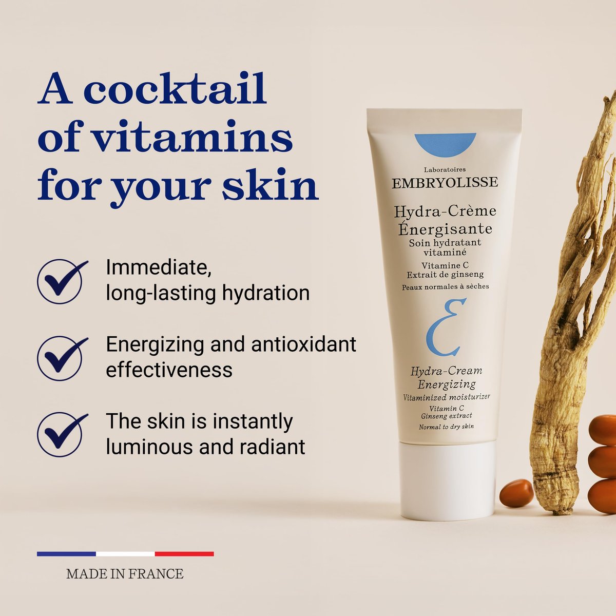 Embryolisse Vitamin C Energizing Face Moisturizer - Radiance-Boosting Anti-Aging Daily Cream for Hydration & Glow, 1.35 Fl Oz Avelisse