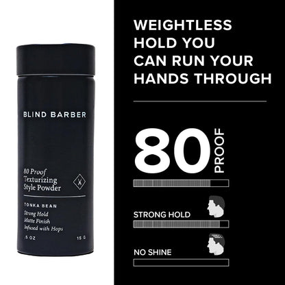 Blind Barber 80 Proof Texturizing Powder for Men - Weightless Volume & Matte Finish - Medium-to-Strong Hold Hair Styling Powder (0.5 oz) Avelisse