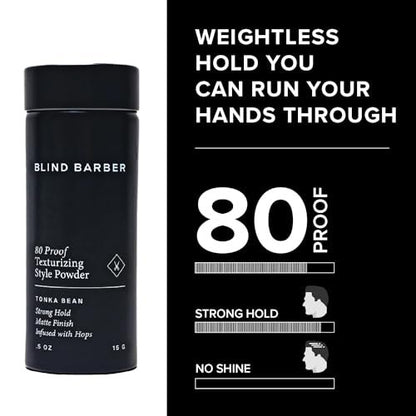 Blind Barber 80 Proof Texturizing Powder for Men - Weightless Volume & Matte Finish - Medium-to-Strong Hold Hair Styling Powder (0.5 oz) Avelisse