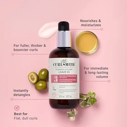 CURLSMITH Hydrate & Plump Leave In Conditioner for Curls, Lightweight Volumizing Conditioner for All Curl Types, Vegan & Cruelty-Free (8 oz) Avelisse