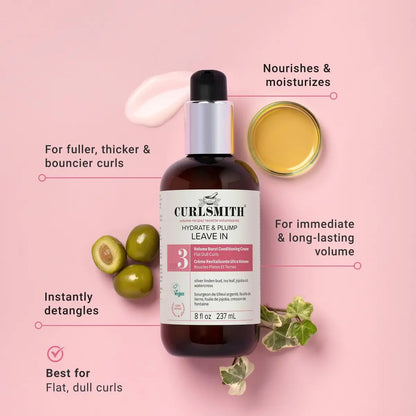 CURLSMITH Hydrate & Plump Leave In Conditioner for Curls, Lightweight Volumizing Conditioner for All Curl Types, Vegan & Cruelty-Free (8 oz) Avelisse