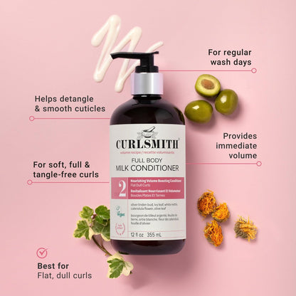 CURLSMITH Full Body Conditioner - Lightweight Volume Conditioner for All Curl Types, Moisturizing & Detangling, Vegan & Cruelty Free (12 oz) Avelisse