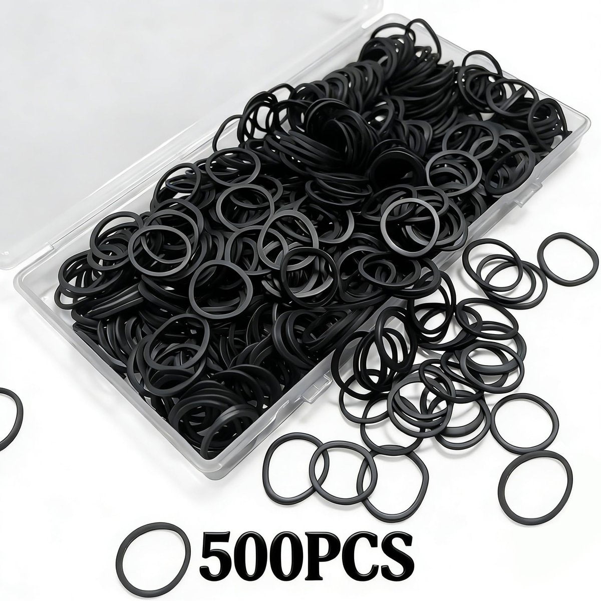 BEBEEPOO 500pcs Black Elastic Hair Bands – Mini Rubber Bands for Braids, Ponytails & Kids Hair - görsel 3