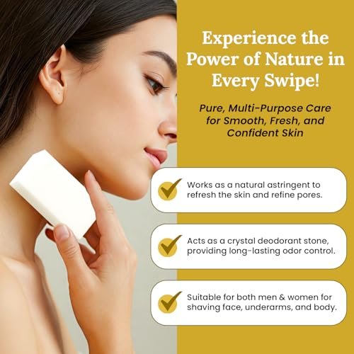 Exotic Veda 100% Pure Alum Block – Natural Deodorant & Aftershave Stone, Soothes Razor Burn, Stops Bleeding, Unscented & Alcohol-Free (3.53 oz) - görsel 10
