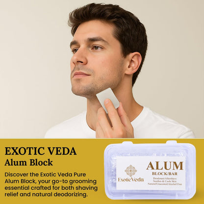 Exotic Veda 100% Pure Alum Block – Natural Deodorant & Aftershave Stone, Soothes Razor Burn, Stops Bleeding, Unscented & Alcohol-Free (3.53 oz)