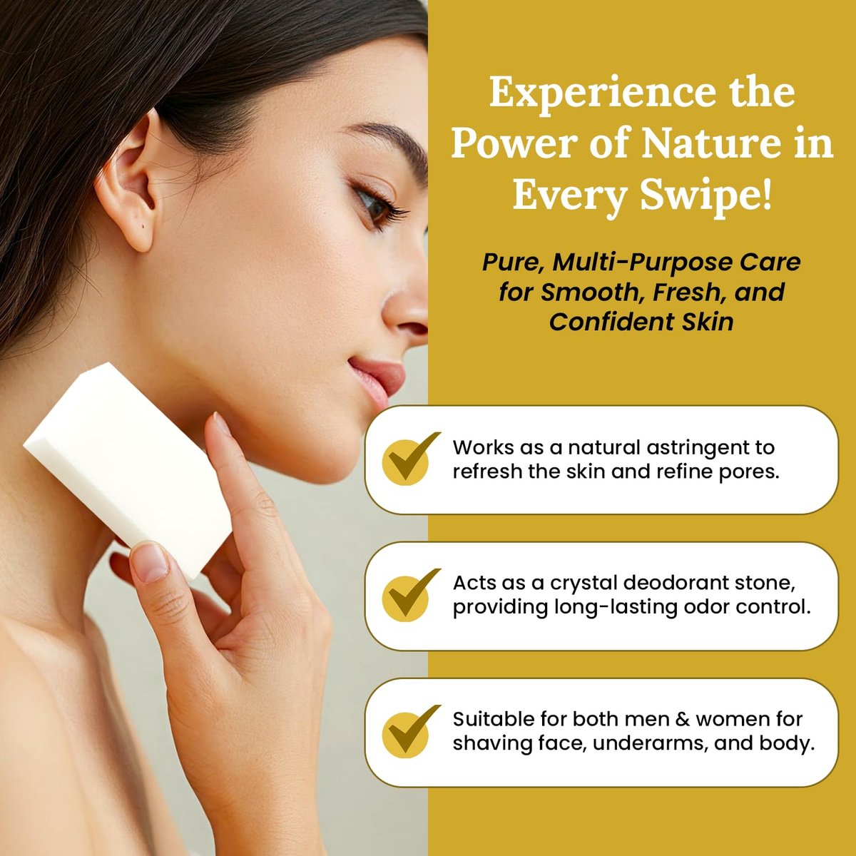 Exotic Veda 100% Pure Alum Block – Natural Deodorant & Aftershave Stone, Soothes Razor Burn, Stops Bleeding, Unscented & Alcohol-Free (3.53 oz) - görsel 9