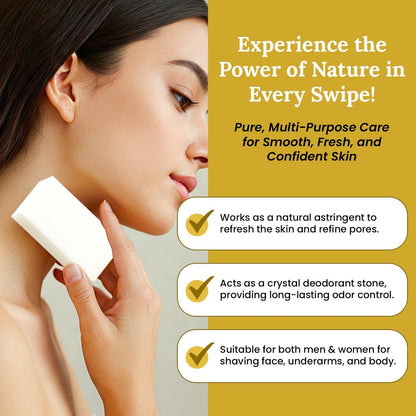 Exotic Veda 100% Pure Alum Block – Natural Deodorant & Aftershave Stone, Soothes Razor Burn, Stops Bleeding, Unscented & Alcohol-Free (3.53 oz)