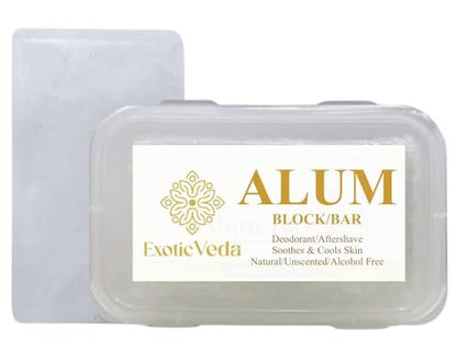 Exotic Veda 100% Pure Alum Block – Natural Deodorant & Aftershave Stone, Soothes Razor Burn, Stops Bleeding, Unscented & Alcohol-Free (3.53 oz)