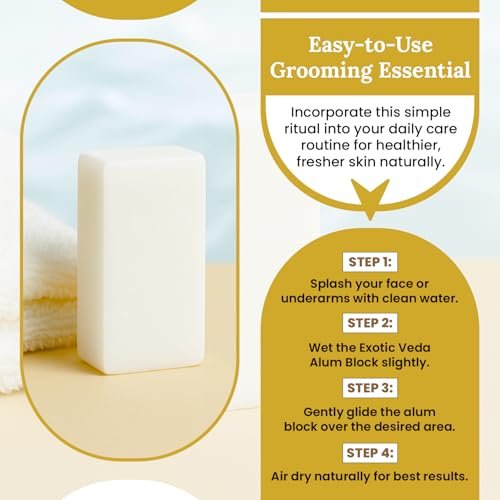 Exotic Veda 100% Pure Alum Block – Natural Deodorant & Aftershave Stone, Soothes Razor Burn, Stops Bleeding, Unscented & Alcohol-Free (3.53 oz) - görsel 14