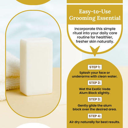 Exotic Veda 100% Pure Alum Block – Natural Deodorant & Aftershave Stone, Soothes Razor Burn, Stops Bleeding, Unscented & Alcohol-Free (3.53 oz)