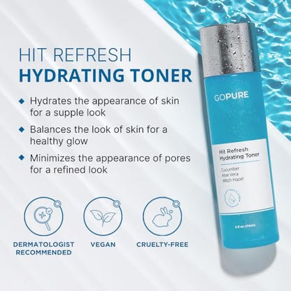 goPure Hit Refresh Hydrating Toner – Balanced pH, Clarifies Pores, Removes Excess Oil & Impurities – 4 Fl Oz Avelisse