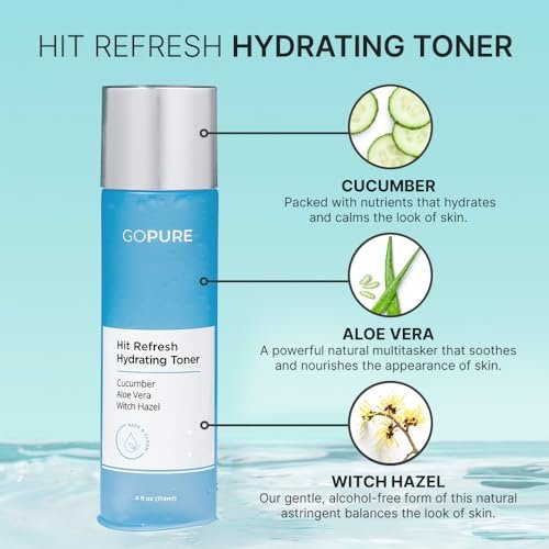 goPure Hit Refresh Hydrating Toner – Balanced pH, Clarifies Pores, Removes Excess Oil & Impurities – 4 Fl Oz Avelisse