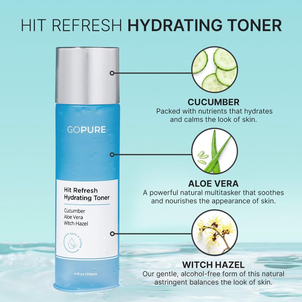 goPure Hit Refresh Hydrating Toner – Balanced pH, Clarifies Pores, Removes Excess Oil & Impurities – 4 Fl Oz Avelisse