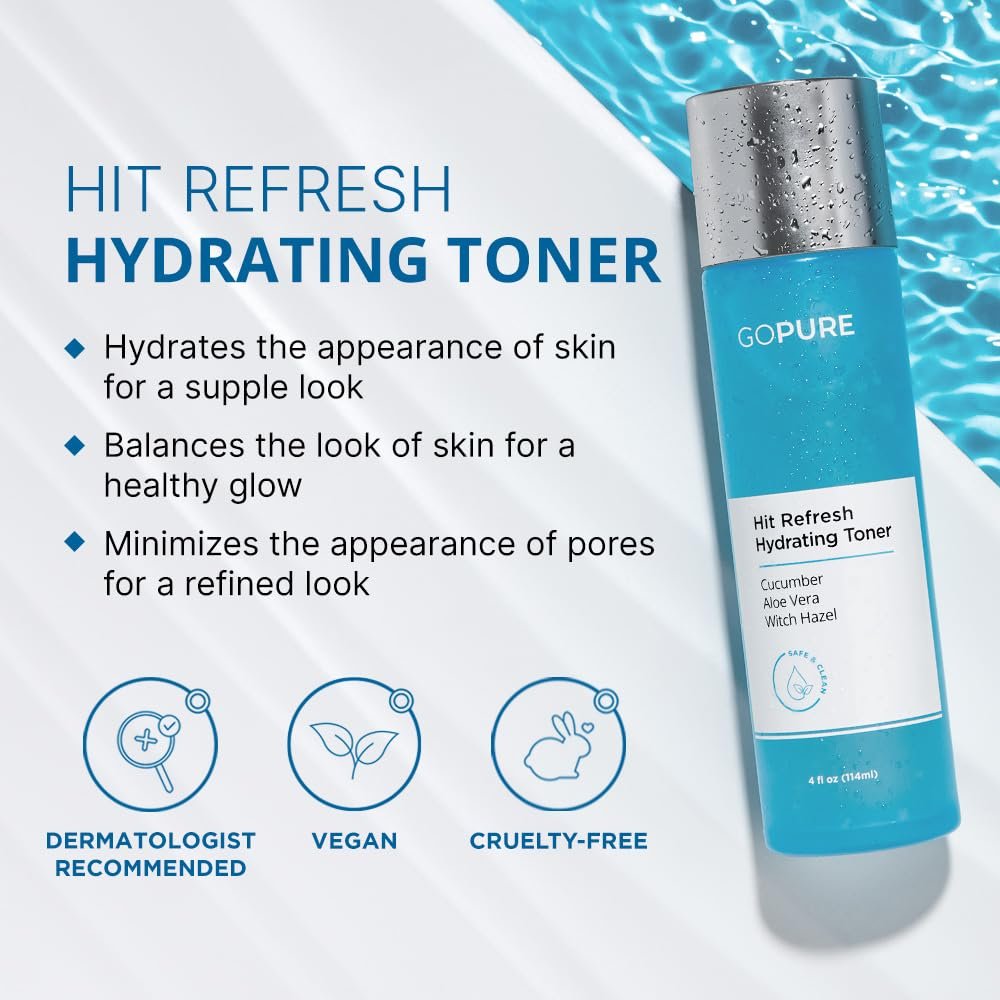 goPure Hit Refresh Hydrating Toner – Balanced pH, Clarifies Pores, Removes Excess Oil & Impurities – 4 Fl Oz Avelisse