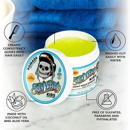 Suavecito Kid's Pomade - Calming Chamomile Scent, Light Hold, 4 oz - Water-Based, Flake Free, Dermatologist-Tested Avelisse