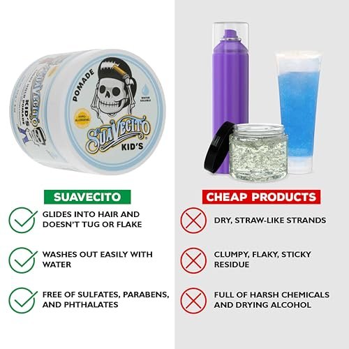 Suavecito Kid's Pomade - Calming Chamomile Scent, Light Hold, 4 oz - Water-Based, Flake Free, Dermatologist-Tested Avelisse