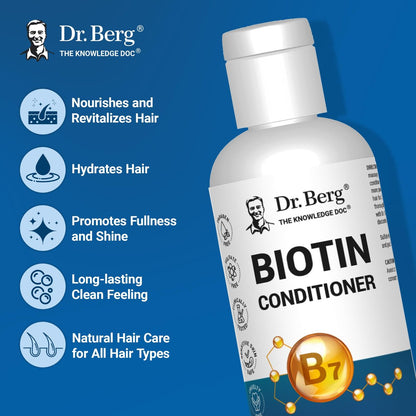 Dr. Berg Biotin Conditioner for Men & Women – High-Performance Formula, Paraben-Free, Sulfate-Free, Silicone-Free, Infused with Biotin, Argan & Botanicals – 8 Fl Oz