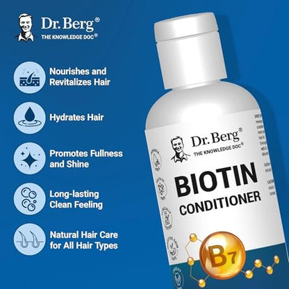 Dr. Berg Biotin Conditioner for Men & Women – High-Performance Formula, Paraben-Free, Sulfate-Free, Silicone-Free, Infused with Biotin, Argan & Botanicals – 8 Fl Oz